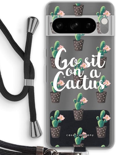 Case Company® - Hoesje met koord geschikt voor Google Pixel 8 Pro hoesje met Koord - Cactus quote - Telefoonhoesje met Zwart Koord - Bescherming aan alle Kanten en Over de Schermrand