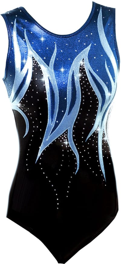 Fairysports Turnpakje Moondust maat 104-110 meisjes gympakje donkerblauw lichtblauw zwart met zilveren steentjes