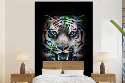 Behang - Fotobehang Tijger - Effect - Zwart - Wit - Breedte 145 cm x hoogte 220 cm