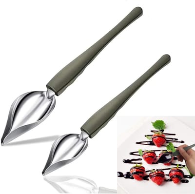 2-delige set - culinaire teken decoratie lepels -chocoladelepels - sauslepel van roestvrij staal - keukengereedschap