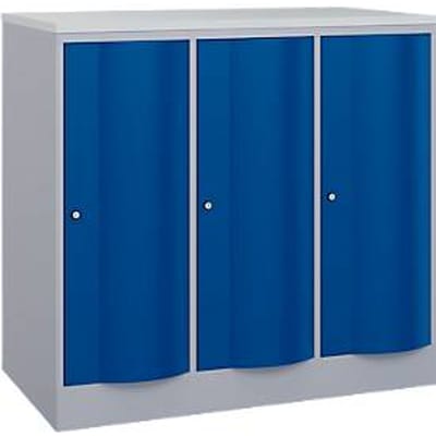 C+P Garderobekast Resisto, 3 vakken, 3 legborden, B 1148 x D 640 x H 1077 mm, blank aluminium/ gentiaanblauw