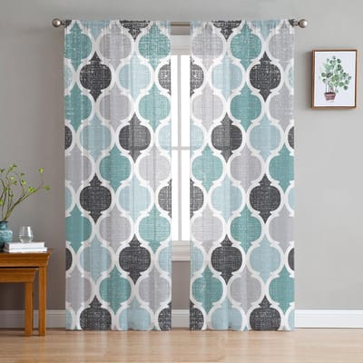 Geometrisch Cyaan Vintage Marokkaanse Transparante Gordijnen voor Woonkamerdecoratie Raamgordijnen Keuken Tule Voile Organza Gordijnen W135 x H115cm x1 gray