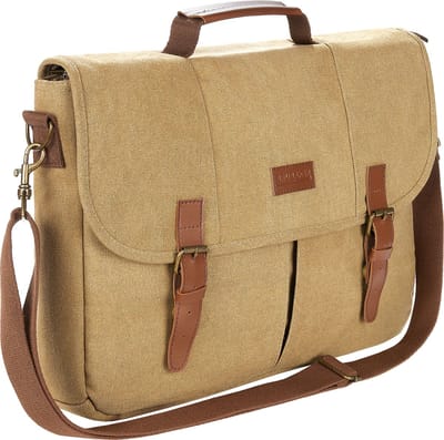 BRUBAKER Schoudertas 'Safari' - Vintage Laptoptas van Poly Canvas - Aktetas voor Dames en Heren met Magneetsluiting - Retro Werktas voor Laptop - Boodschappentas - Bruin
