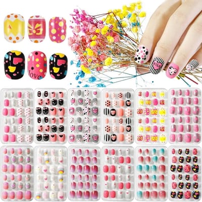 12 Dozen Valse Nagels voor Kinderen - Druk op Pre-Glue Full Cover met Lijmstickers