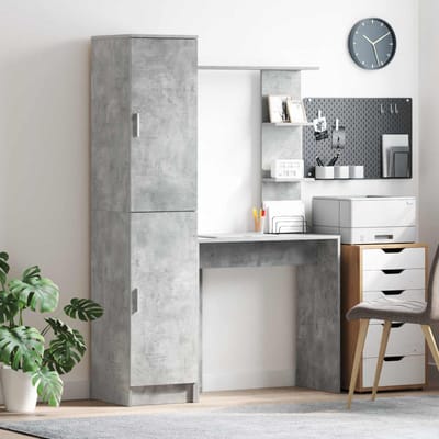 vidaXL - Bureau - met - plank - met - opslag - met - de - deur - 2 - st - Beton - Grijs