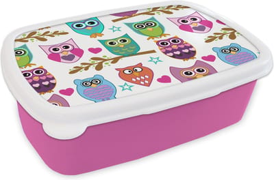 Broodtrommel Roze - Lunchbox - Brooddoos - Design - Uilen - Dieren - 18x12x6 cm - Kinderen - Meisje