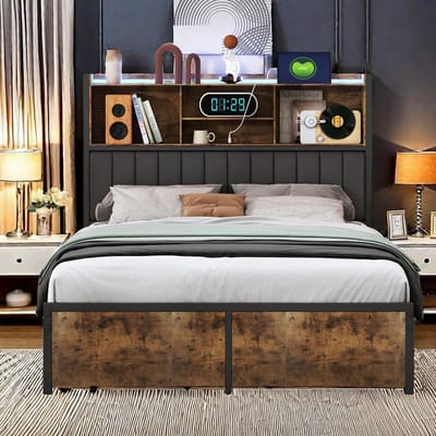 Tweepersoonsbed 140x200 cm met LED, USB en 2 Opbergladen