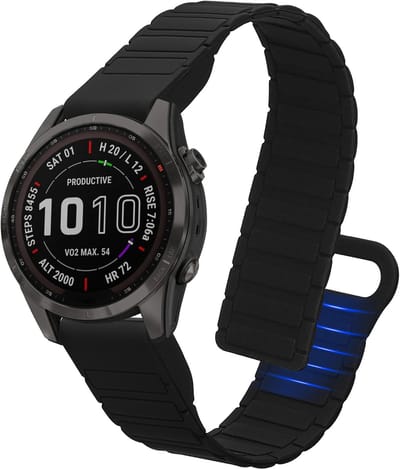 kwmobile sporthorloge band geschikt voor Garmin Fenix 8 43mm / Fenix 7S / 7S Pro / 7S Solor / Instinct 2S bandje - Smartwatch of activity tracker polsband - Met magneetsluiting - In zwart