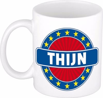 Bellatio Decorations - Thijn voornaam - koffiemok - beker - wit/blauw - 300 ml - Cadeau - Heren - Collega - Vaderdag - Verjaardag