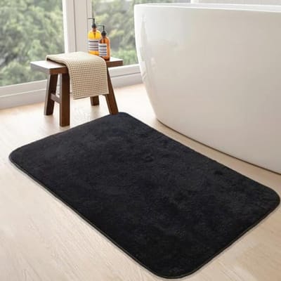 Bonny Home Zwarte badmat, antislip, 80 x 150 cm, pluche badmat, zachte bad- en douchemat, voor badkamer, douche en toilet, machinewasbaar, sneldrogend, relax
