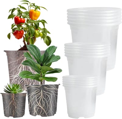 SnelShoppen - 15 stuks transparante kweekpotten voor planten, orchideeën, cactussen | 9/10/13 cm kunststof bloempotten met onderzetter, ideaal voor tu