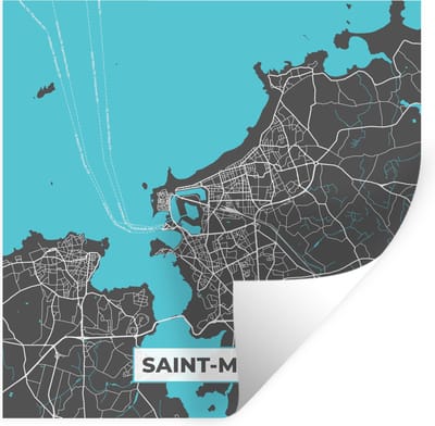 Muurstickers - Sticker Folie - Saint-Malo - Frankrijk - Plattegrond - Stadskaart - Kaart - 100x100 cm - Plakfolie - Muurstickers Kinderkamer - Zelfklevend Behang XXL - Zelfklevend behangpapier - Stickerfolie