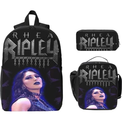 3 Stuks Rhea Ripley Worstelaar Thema Schooltassen Set voor Kinderen Etui Rugzak Sets met Lunchbox Voor Studenten Rugzak gray