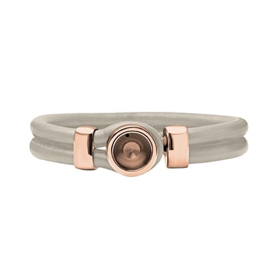 Quiges Leren Armband Beige met Verwisselbare RVS Mini Munt Houder Rosékleurig 20 cm