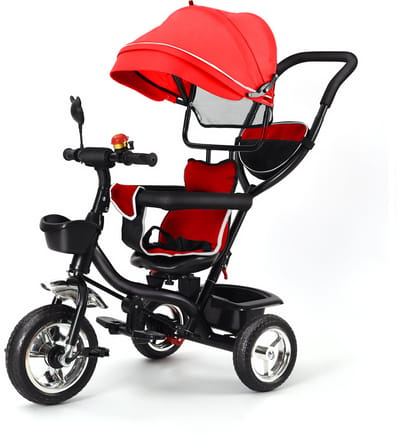 PIPIPOXER -Kinderdriewieler Driewieler met duwstang-360° draaibare zit-Met zonnescherm- Rood