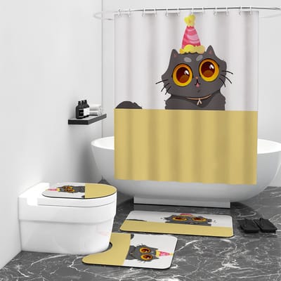 Floraweg Douchegordijn,Shower Curtain,badgordijn,badkamergordijn, dinosaurussen, katten，honden in de badkamer, digitale printen -Anti Schimmel - Inclusief 12 ringen -met 12 stuks douchegordijnhaken – Waterdicht -Wasbaar- Polyester - 180x200 cm