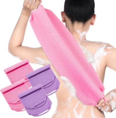 Exfoliërende Rug Scrubber - Rug Wasband - Huid Reinigen - Met Handgrepen - 52 x 18 cm - Paars Roze