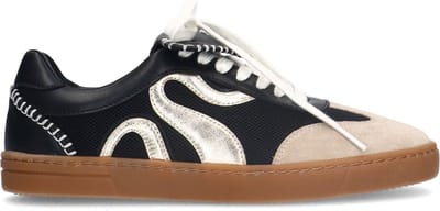 Sacha - Dames - Zwarte suède sneakers met gouden details - Maat 36