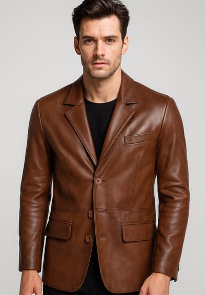 HYPE Leren Blazer - Bruine Heren Colbert Jas - Luxe Leren jas in Bruin - Onderhoudsvrij - Waterdicht - Winddicht - 100% Premium Leer - Maat S : 46 EU