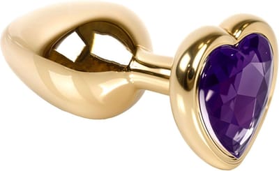 Cupitoys® Metalen buttplug - Goud - Diamant paars - Hartje - Medium - Sex toys voor vrouwen - Sex toys voor mannen - Buttplugs