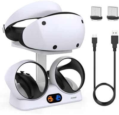 DOBE VR2 dock oplaadstation geschikt voor PS5 / Slim / Pro | LED indicator & smart AI chip ingebouwd | Playstation 5 VR controllers charging docking station | Incl. USB C kabel charger | VR bril standaard / houder | Console accessoires