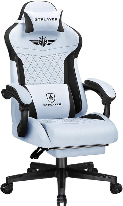 GTPLAYER - Gamingstoel Technische Stof - Met Lendensteun en 150 kg - Lichtblauw