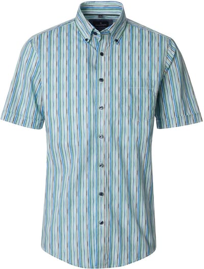 CASA MODA Sport casual fit overhemd - korte mouw - popeline - groen met blauw - wit en beige dessin - Strijkvriendelijk - Boordmaat: 39 - 40