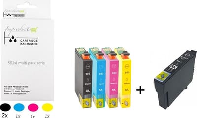 Improducts® Inkt cartridges - Alternatief Epson 502XL 502 XL set + zwart Epson 502XL - alleen geschikt voor printers Expression Home XP-5105 XP-5100 Workforce WF-2860DWF WF-2865DWF XP5105 WF-2860