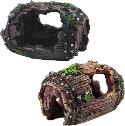 Decoratieve Aquarium Grotten Set van 2, Houten Holle Cavity voor Vissen en Garnalen, Ideaal voor Aquariums van 8 x 5 x 6 cm