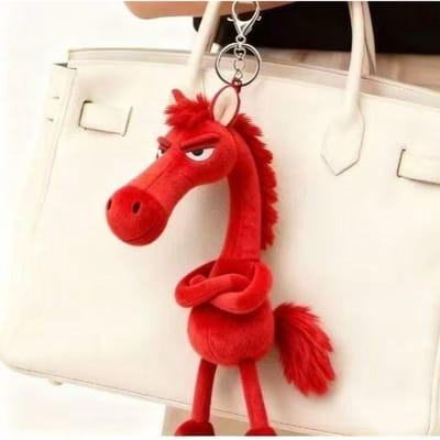 14CM  Année du Cheval Pendentif Peluche Porte-clés Mascotte Poney Poupée Poupée Design Unique Cadeau pour Enfants Décoration de Maison rouge