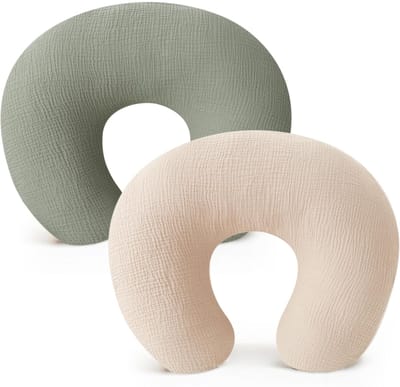 Katoenen kussenhoes voor borstvoedingskussen, zachte en schattige kussenhoes, geschikt voor pasgeboren jongens en meisjes (mistgroen, crèmekleurig) – set van 2 stuks
