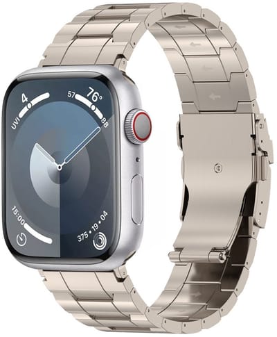 Titanium bandje - geschikt voor Apple Watch 1/2/3/4/5/6/7/8/9/10/11/ SE (1,2,3) met maat 38 mm / 40 mm / 41 mm en 42 mm (Watch 10/11) - schakelband met vlindersluiting - titanium