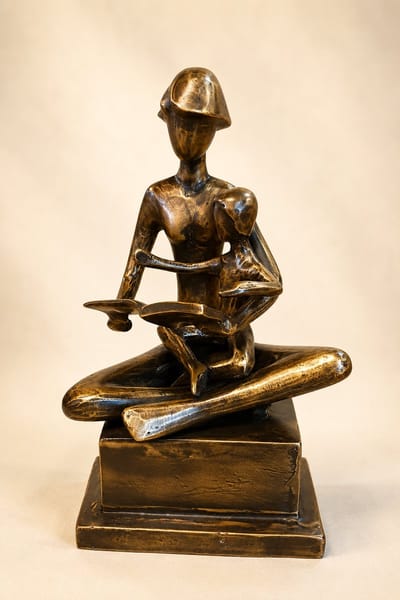 MOEDER LEEST VOOR UIT BOEK / BRONZEN BEELD / FAMILIE / MOEDER EN KIND