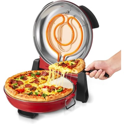Four à Pizza, Fabricant de Pizzas Électrique 304,8 mm, Cuiseur à Pizzas Électrique 1200W avec Pierre Cordiérite, Contrôle de Température à 5 Modes, Fenêtre de Visualisation pour Précis