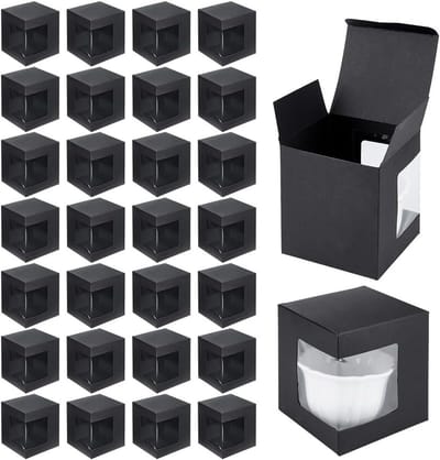 36 Stuks Cadeau Dozen voor Geschenken, Zwarte Koffiedozen en Transparante Wijn Glazen Verpakking voor 11oz, 12oz en 15oz Geschenken