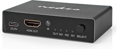 Nedis HDMI-Switch - 3 poort(en) - 3x HDMI Input - 1x HDMI Output - 8K@60Hz - 45 Gbps - Afstandbestuurbaar - Aluminium - Antraciet