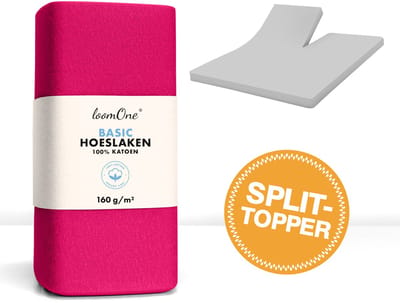 Loom One Hoeslaken Splittopper – 100% Jersey Katoen – 180x200 cm – tot 12cm matrasdikte– 160 g/m² – Rood