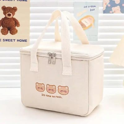 1PC - Sacs isothermes portables Les étudiants apportent leur propre boîte à lunch Sacs à lunch de bureau Sacs fourre-tout épais beige