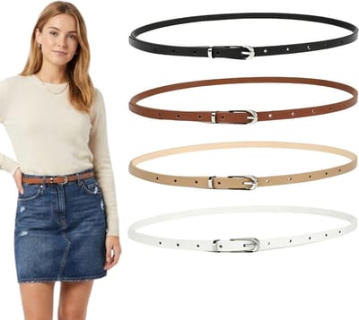 Vierdelige set smalle riemen voor dames, verstelbare klassieke riem met zilveren gesp, modieuze accessoires voor elke outfit