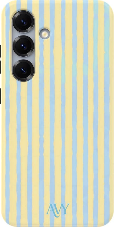 AVY Hoesje geschikt voor Samsung Galaxy S25 Plus | Lemon Sky | Strepen | Blauw & Geel | Hard Shell Back Cover | Compatibel met MagSafe & Qi2