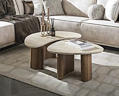 Salontafel Travertin keramiek set van 2 organisch - Japandi - 88x44x36 cm