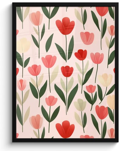 Poster in lijst - Fotolijst 50x70 cm - Posters - Tulpen - Modern - Roze - Posterlijst zwart - Decoratie - Wanddecoratie woonkamer - Muurdecoratie slaapkamer