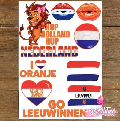 GetGlitterBaby® Plak Tattoos Voetbal / Tijdelijke Tattoo Sticker / Rood Wit Blauw Oranje Gezicht en Lichaam Schmink Versiering - Nederland / Nederlandse Vlag / Nederlands Elftal - Oranje Leeuwinnen / Dames / Vrouwen