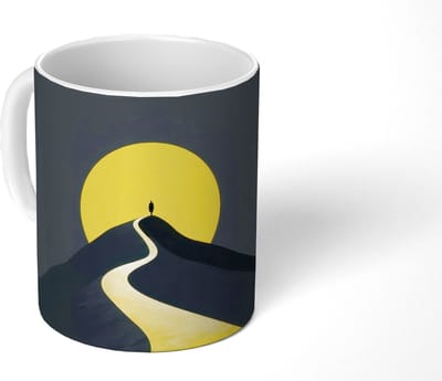 Mok - Koffiemok - Zon - Heuvel - Pad - Geel - Mokken - 350 ML - Beker - Koffiemokken - Theemok