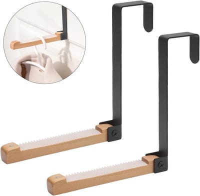 Deurhaken zonder boren, 2-delige set, opvouwbare metalen en houten haken voor jassen, tassen en handdoeken, geschikt voor deuren tot 4,5 cm dik