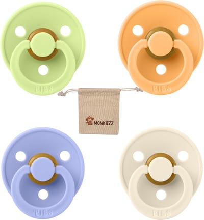 Bibs fopspeen - maat 1 0-6 maanden - 4 stuks – Ivory - Hush – Macha – Sunkissed + Monkiezz speenzakje