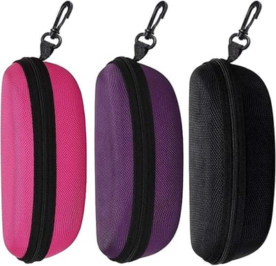 Brillenkoker - 3 stuks - Opbergdoos - Reisbrillenkoker - EVA brillenetui - Universele brillenkoker- Met ritssluiting en karabijnhaak - Geschikt voor brillen en zonnebrillen - 17×7.8×6.5cm - Zwart, roze, paars