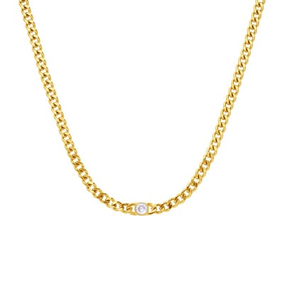 Lucardi Dames Stalen goldplated ketting gourmet met zirkonia - Ketting - Staal - Goudkleurig - 47 cm