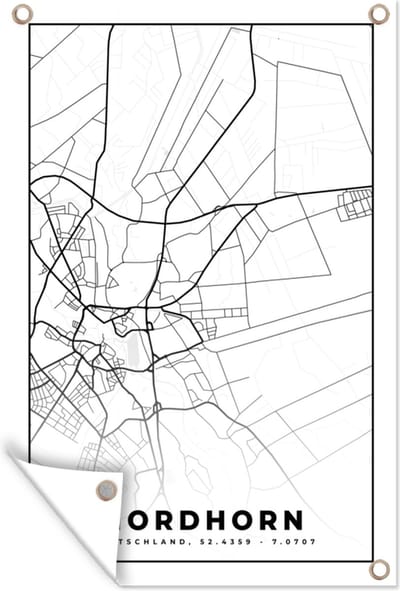 Muurdecoratie Stadskaart - Kaart - Nordhorn - Plattegrond - 120x180 cm - Tuinposter - Tuindoek