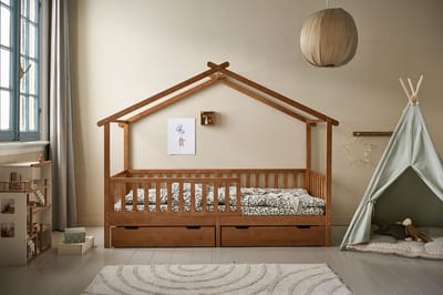 Petite Amélie Huisbed Maison - Peuterbed 90x200 cm - Bedhuisje - Hemelbed Walnoot